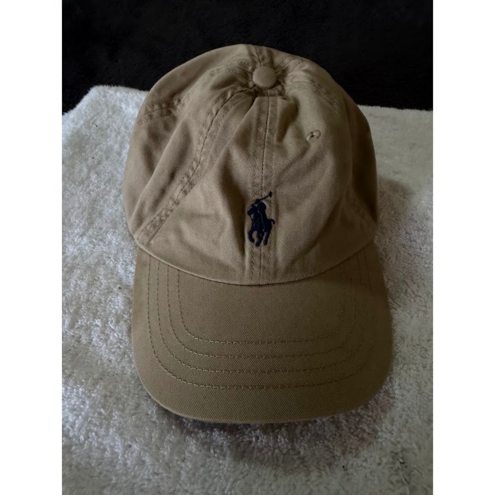 Polo Ralph Lauren Kids Khaki Tan Cotton Chino Baseball Cap Navy Blue Pony Logo